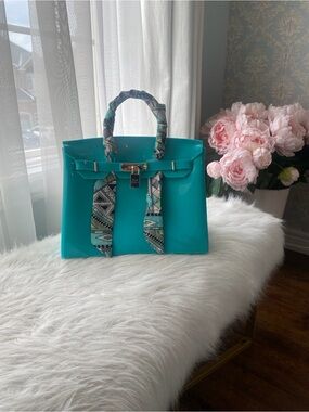 Blk Sheep Biki bag Aqua  Handbag with Twilly